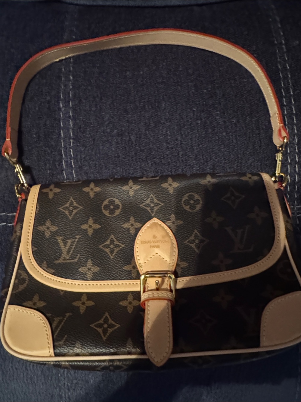 Louis Vuitton Monogram Shoulder Bag in Brown and Tan with Gold Hardware